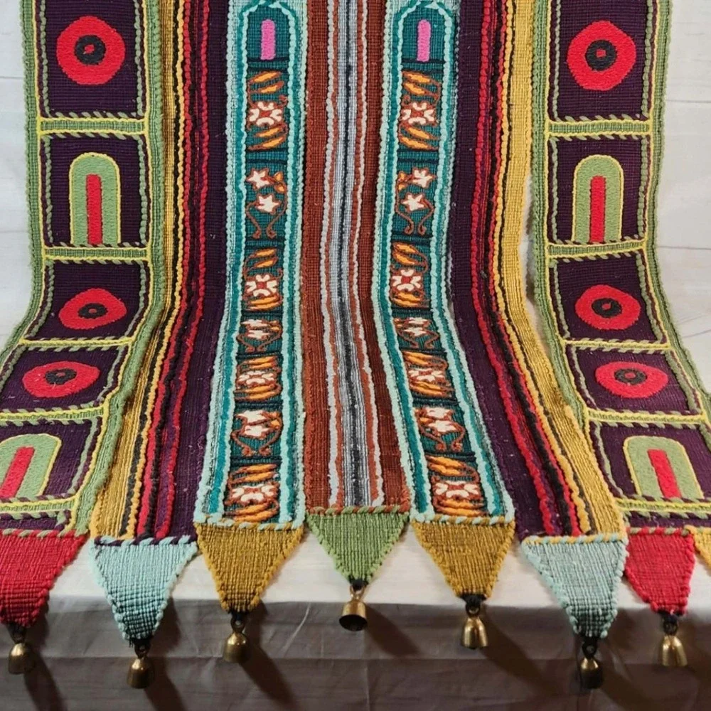 Wall Hanging‎ Multicolor Woven Textile Bell Detail Bohemian